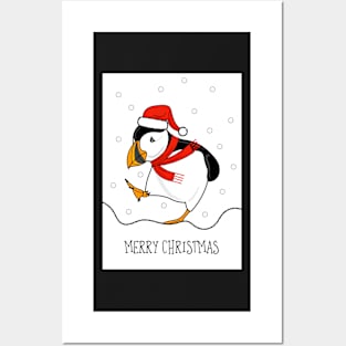 Merry Christmas Puffin ( white version ) Posters and Art